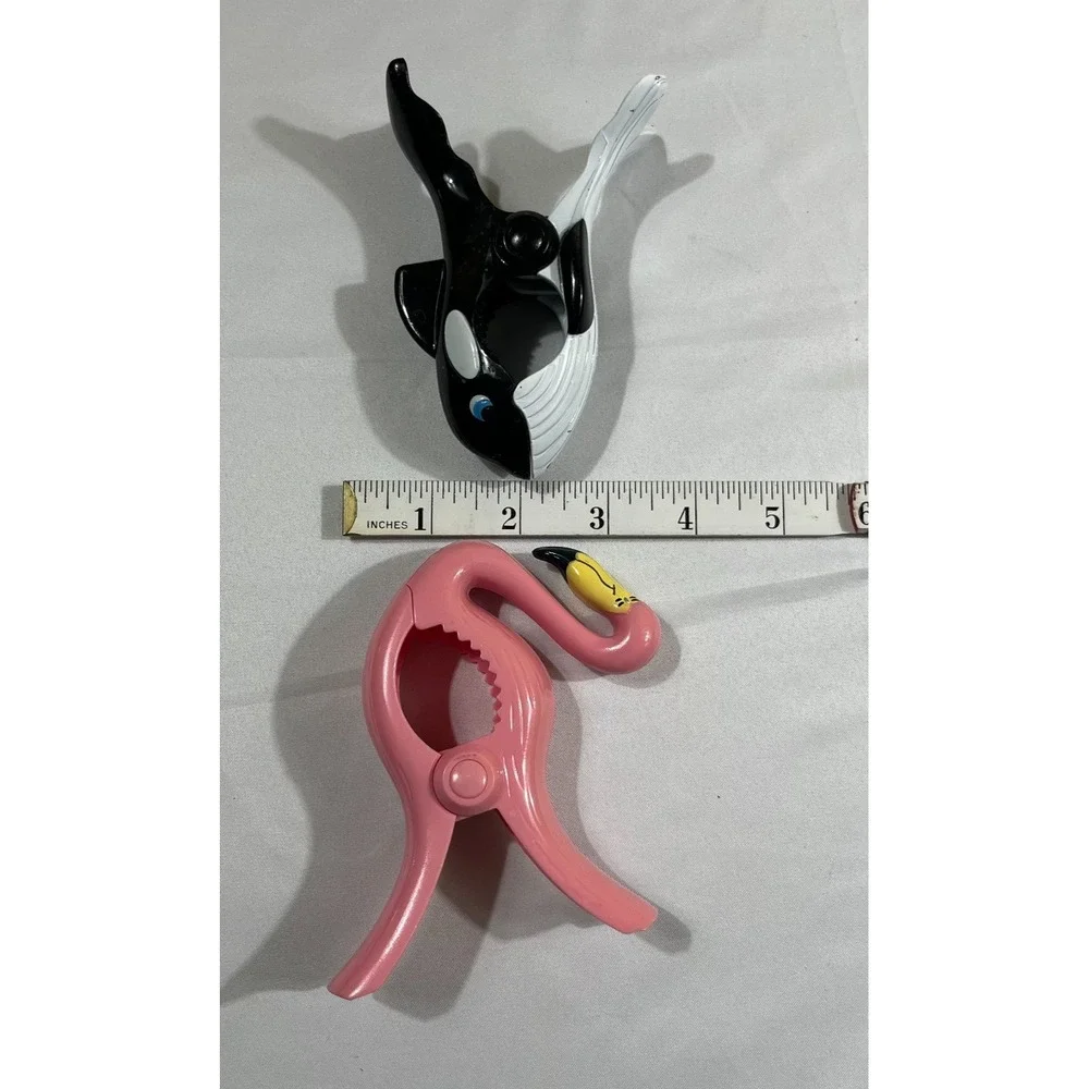 4pc Flamingo & Whale Beach Towel Clips Tropical Coastal Pool Chair Accessories